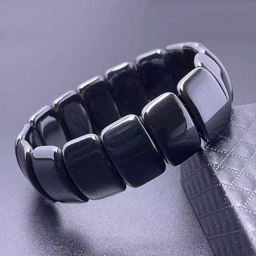 新款宽体霸气黑色磁性材料手链亚马逊热卖个性黑光面手环时尚手饰